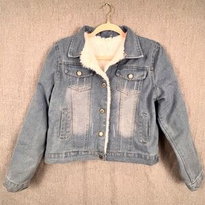 Jeans Girls’ Distressed Faux Fur Denim Jacket Sz L Transition Fall School